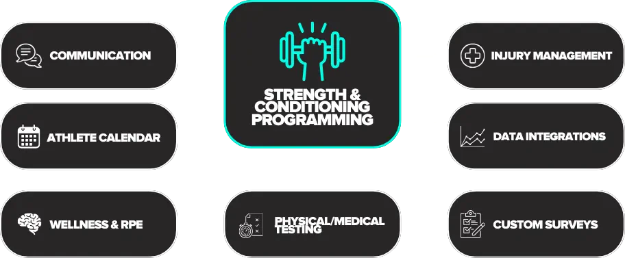 A diagram showing how what AMS features can accompany Lumin Strength. These include team operations, performance and medical tools.