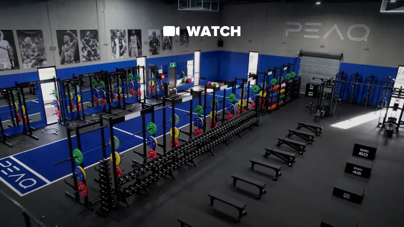 Photo of the PEAQ gym weight room floor.